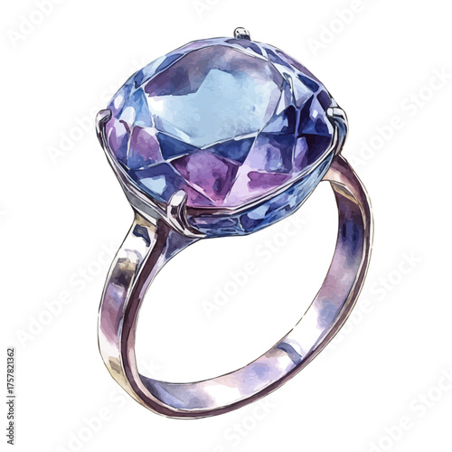 Crystal Ring, watercolor vector, isolated on a white background.