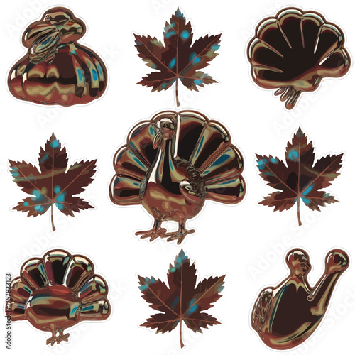 Thanksgiving bundle Autumn thanksgiving decorative elements featuring turkey and maple leaves