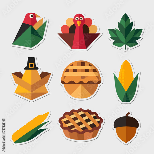Thanksgiving bundle Flat design thanksgiving icons collection with turkey pie corn and acorn