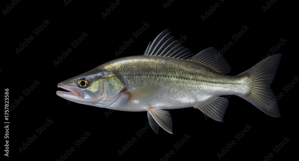 Fototapeta premium A Silvery Freshwater Fish in Profile Against a Black Background