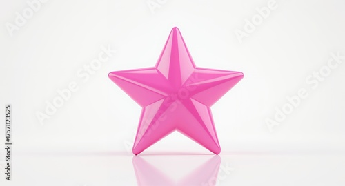 A Shiny Pink Star Award Isolated on a White Background with Reflection