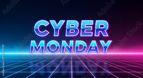 Vibrant Glowing Neon Light Cyber Monday Text Set Inside Pink Speech Bubble Shape Against Dark Background For Massive Online Shopping Discount Promotion Event Business Advertisement Banner Template 