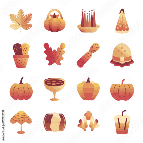 Thanksgiving bundle Autumn harvest collection of fall themed icons and illustrations