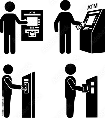Financial and Parking Transaction Icons Set: ATM and Payment Stations