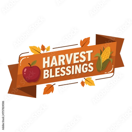 Harvest blessings banner with apple and corn.