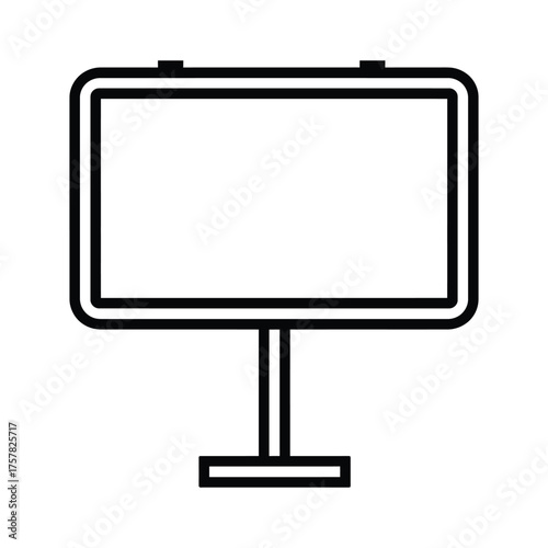 Black outline depicts a blank sign on a stand over a white background