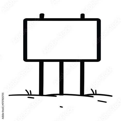 Black outline of blank signboard standing on the ground with a white background