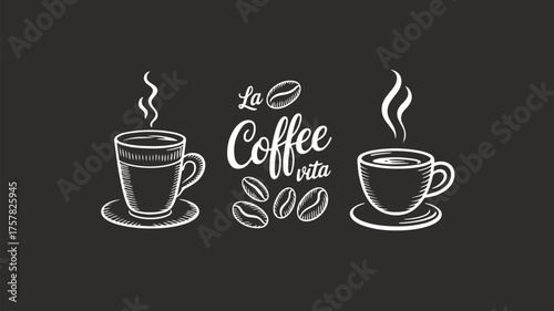 Hot coffee cup coffee vector graphic design. Hand drawn coffee chalk vector illustrations. Vector illustration of coffee Icon.