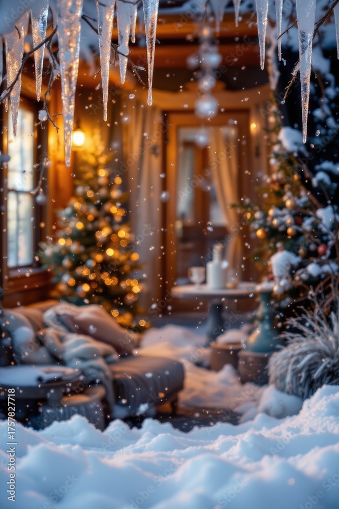 Fototapeta premium Cozy Christmas Cabin with Snowfall
