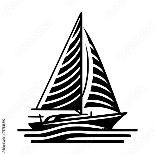 Sailboat Silhouette: A minimalist, clean silhouette of a sailboat gracefully navigating the ocean waves. The stark contrast and elegant lines convey a sense of freedom and adventure. 