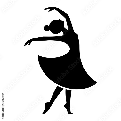 Graceful Silhouette: A stylized black silhouette of a ballerina in a dynamic pose, expressing fluid movement, and elegance. 