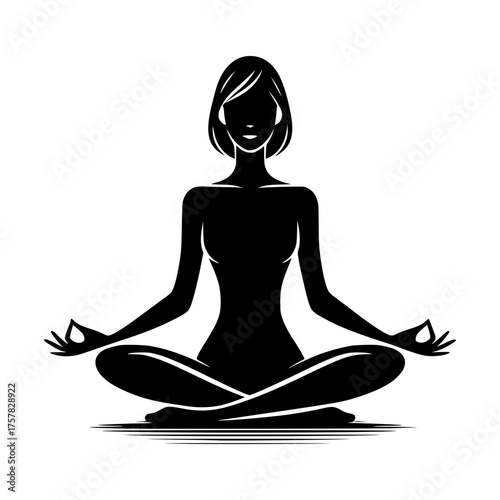 Silhouette in Stillness: A serene silhouette of a woman meditates peacefully, radiating tranquility and inner balance through the art of yoga.