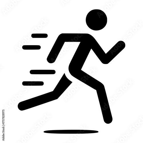 Running Man Icon: This minimalist icon depicts a running man, conveying speed, movement, and athleticism with simple, bold strokes. It's a versatile symbol suitable for various applications.