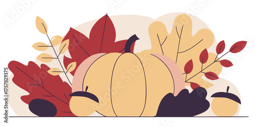 vector illustration of an autumn background leaves, nature, fall, chicken, turkey, food, pumpkin, thanksgiving, cartoon, leaf, holiday, celebration, happy, cute, season, cat, animal, autumn, vector, h