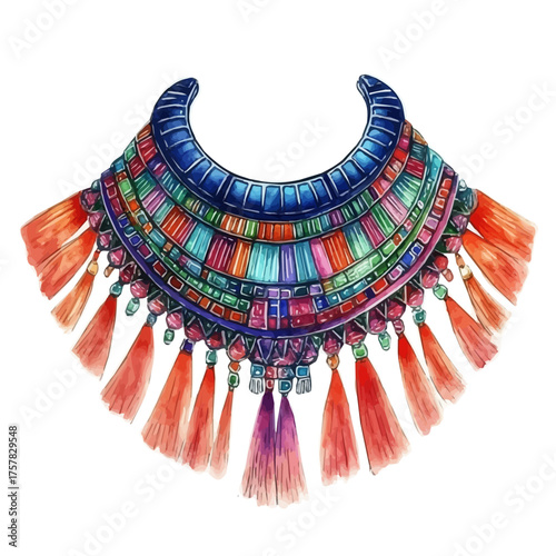 watercolor vector of Collar Necklace, isolated on a white background.