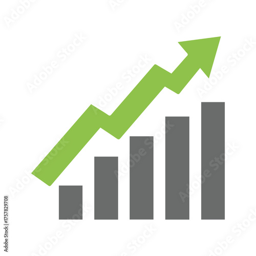 Gray bar chart shows an increasing green arrow trend on a white background Free Download Gray bar chart shows an increasing green arrow trend on a white background - GFXLoad