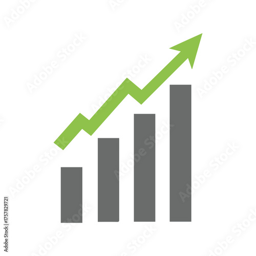 A green arrow surges upward amidst a gray bar chart against a white background Free Download A green arrow surges upward amidst a gray bar chart against a white background - GFXLoad