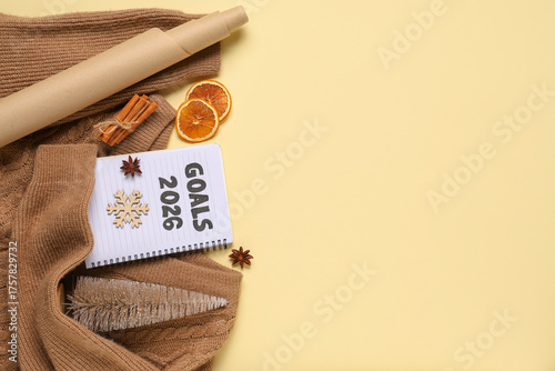 Notebook with new year goal...