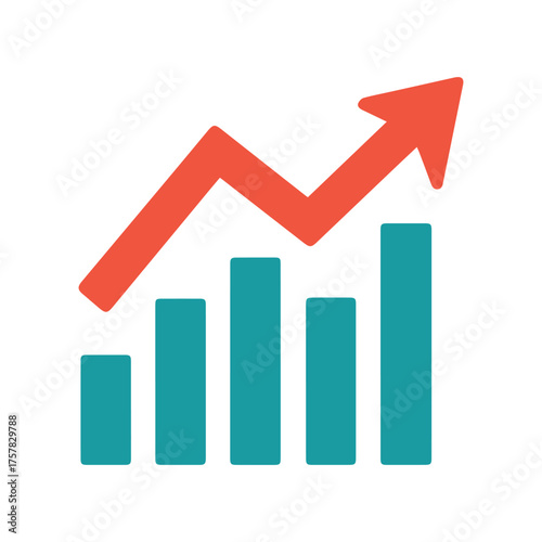 Free Download Teal bar chart is showing an upward trending orange arrow on white background - GFXLoad