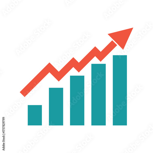 Teal chart with an upward red arrow indicates a positive trend on white background Free Download Teal chart with an upward red arrow indicates a positive trend on white background - GFXLoad