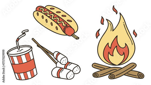 hot dog on fire illustration food, illustration, fast, meat, restaurant, isolated, chicken, snack, plate, bread, meal, icon, vector, burger, sandwich, hamburger, cheese, hot, lunch, drawing, art, 