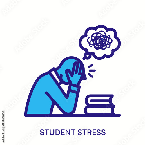 Green screen of academic pressure a student's mind whisked into a stressful swirl, symbolizing overwhelming thoughts and mental strain
