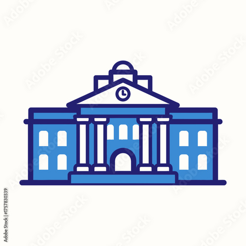 Digital vector icon of a grand institutional building, quickly whisked into a virtual green screen setting for automated content creation
