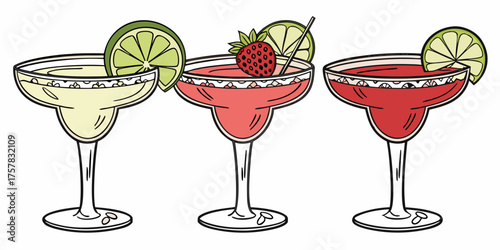 two glasses of champagne and strawberry refreshment, martini, cold, white, isolated, alcohol, glass, cocktail, fruit, juice, fresh, dessert, bar, liquid, strawberries, sweet, food, wine, drink, red, b