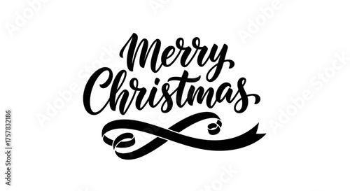 A beautifully hand-lettered 'Merry Christmas' greeting in elegant calligraphic script, perfect for festive holiday designs and seasonal celebrations, isolated on white.