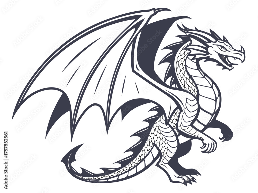 Fototapeta premium black dragon vector illustration dragon, animal, black, cartoon, sign, drawing, mythology, head, fantasy, symbol, tribal, tattoo, vector, art, silhouette, china, decoration, nature, asia,