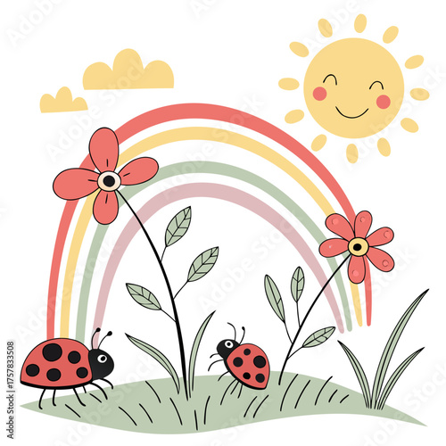 ladybug on a camomile ladybug, insect, leaf, plant, animal, design, sky, ladybird, summer, grass, cartoon, daisy, art, flower, spring, illustration, butterfly, beetle, flowers, nature, vector,