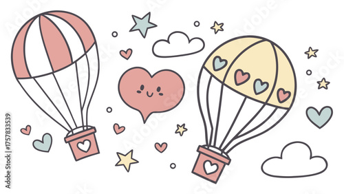 happy birthday card with balloons balloon, vector, heart, cartoon, balloons, adventure, freedom, icon, color, hot air balloon, design, hot, air, sky, fly, flying, basket, cloud, art, transportation, c