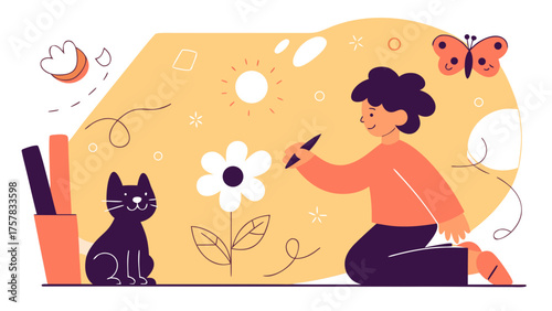 girl and cat vector, cat, people, animal, smile, fun, love, illustration, cartoon, child, art, boy, meditation, kid, yoga,