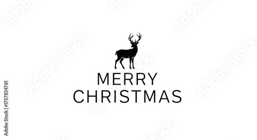 Elegant black silhouette of a majestic deer stands above the festive 'Merry Christmas' text, creating a minimalist holiday greeting design.