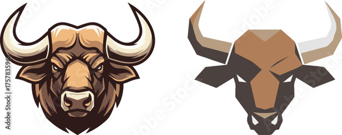 Aggressive Bull Head Vector Graphics in Illustrated and Geometric Styles