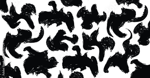 Abstract black brushstrokes on a white background, creating a dynamic and textured pattern.