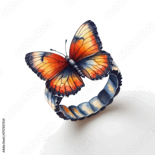 Butterfly Ring, watercolor vector, isolated on a white background.