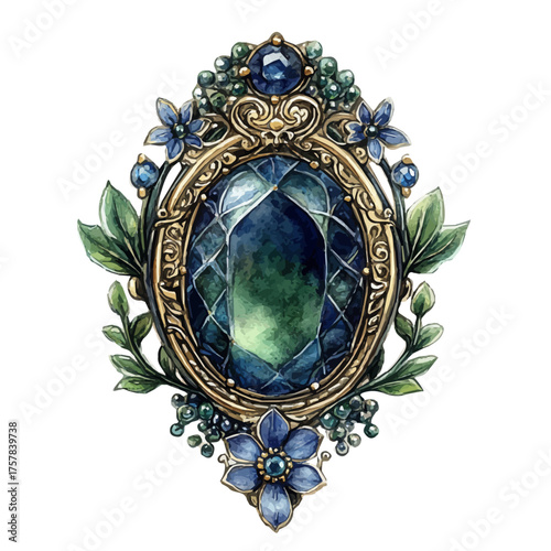 Brooch, watercolor vector, isolated on a white background.