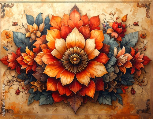 Floral Arrangement with Warm Tones and Intricate Details.