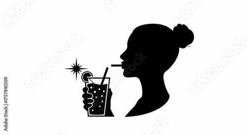 Silhouette of a person enjoying a refreshing cold drink on a sunny day