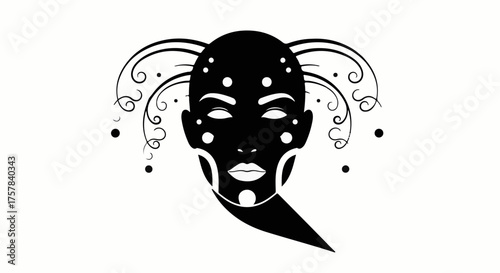 Mysterious abstract face with swirling decorative elements and glowing eyes