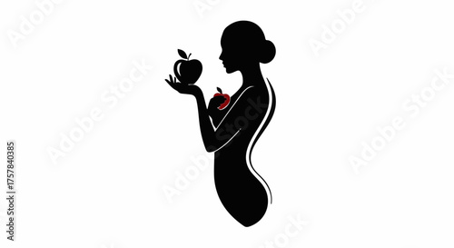Elegant silhouette of a woman holding a symbolic apple, representing health and temptation.