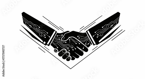 Digital handshake symbolizing a technological partnership and agreement
