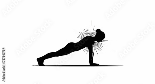 Silhouette of a person performing a plank exercise, radiating energy from their shoulders.