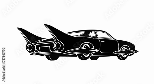 Sleek futuristic car with wing-like fins and jet propulsion