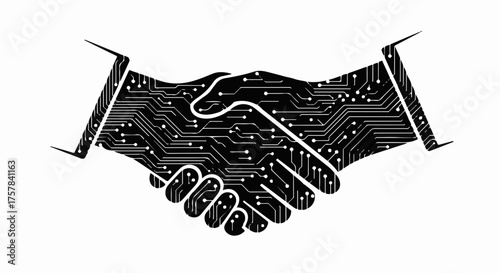 Digital handshake symbolizes partnership and technological agreement