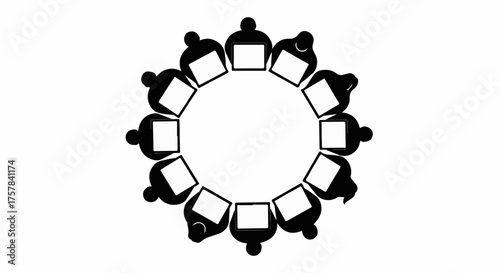 Diverse group in circle, sharing ideas and collaborating around empty space