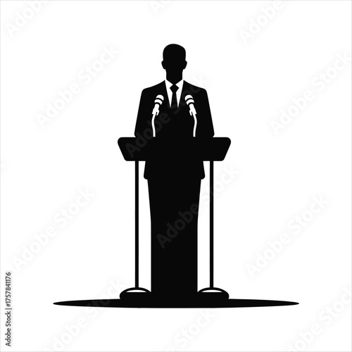 Public speaker on stage vector silhouette outline logo design concept illustration