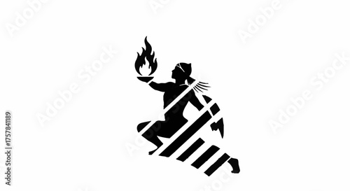 Silhouette of a person holding a torch aloft, symbolizing enlightenment and progress.