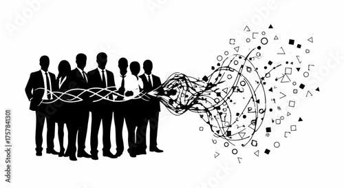Diverse team collaborating and generating innovative ideas in a modern abstract design